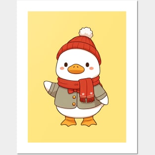 Cute Christmas White Duck Posters and Art